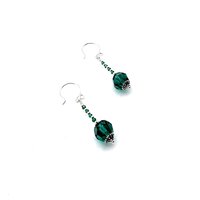 silver beaded green dangles
