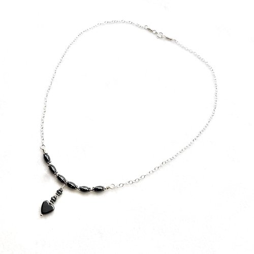 black gemstone silver chain
