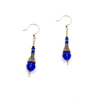 blue and gold long dangle earrings