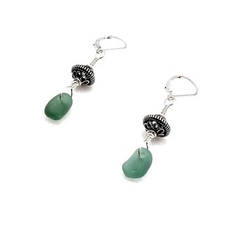 teal sea glass drop earrings